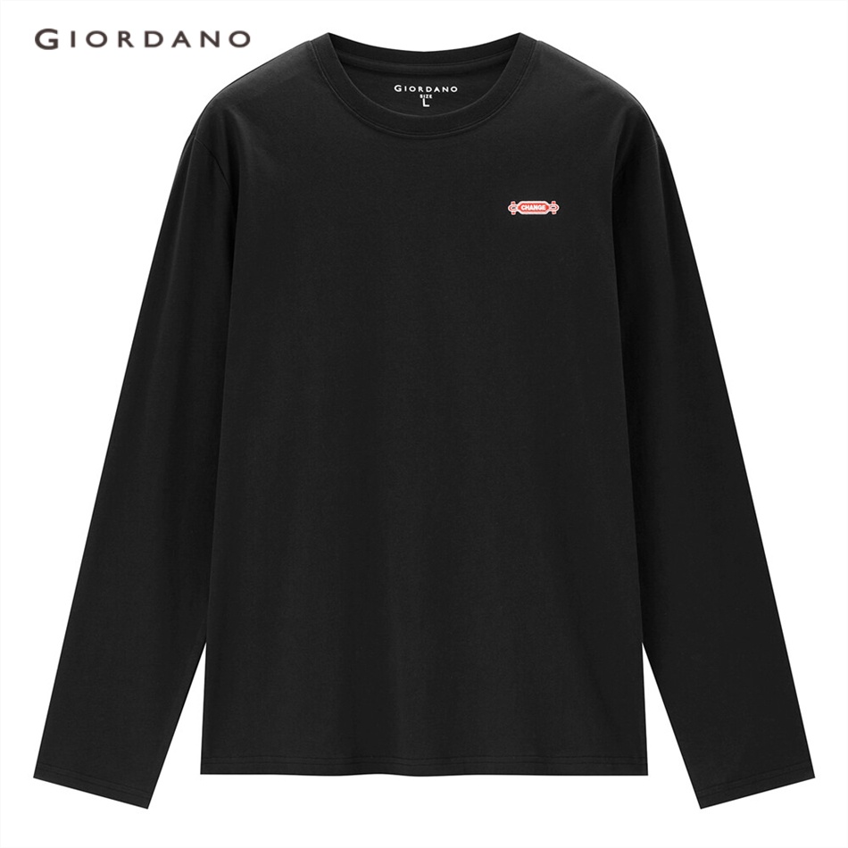 Áo thun GIORDANO 13093790 cotton dài tay thêu họa tiết thời trang dành cho nam