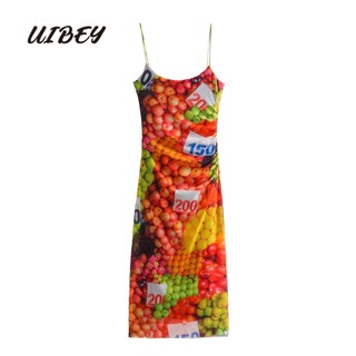Đầm UIBEY 9658 xẻ tà 2 bên in họa tiết juanwang