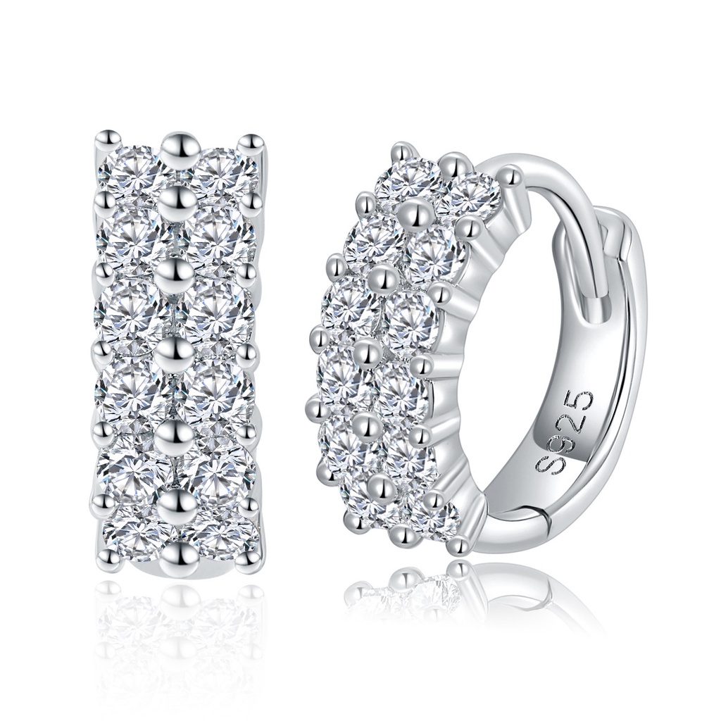 Double-row full diamond d-color stud earrings đủ tiêu chuẩn bởi diamond tester bông tai vàng 18k mạ bạc sẽ không rơi 0,76ct