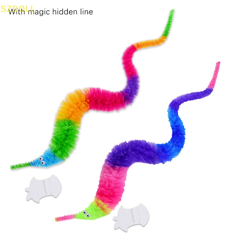 Magic worm prop fuzzy wiggly worm twisty toy caterpillar on a string cat wand trick toy carnival party gift for kids dom