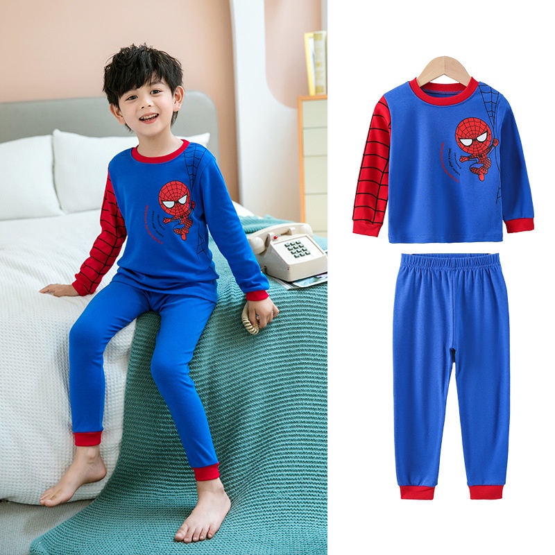 Hoạt Hình Bộ Đồ Ngủ cotton Tay Dài Hình Người Nhện Cho Bé Trai