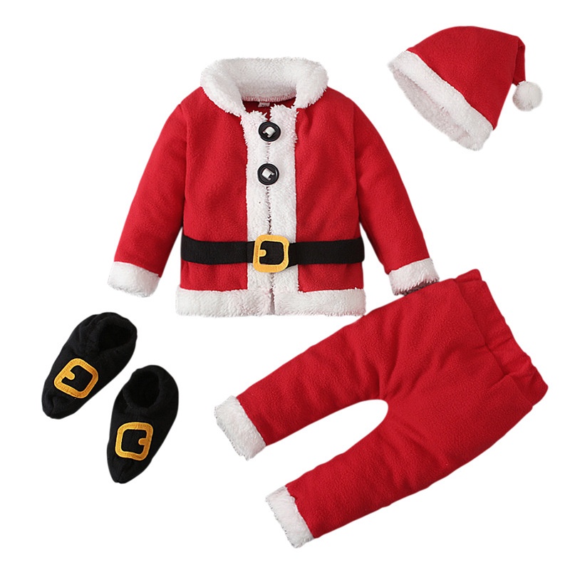 SUPER KIDS quần áo trẻ em Set Áo Thun Tay Dài & Quần Dài In Hình Ông Già Noel Cho Bé Trai & Christmas Gái đồ em bé