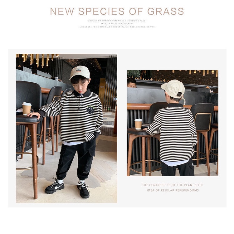 Áo sweater Tay Dài Họa Tiết Kẻ Sọc Phong Cách Hàn Quốc Thời Trang Cho Bé Trai