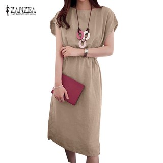 Zanzea phụ nữ hàn quốc hàng ngày cổ tròn không tay thun eo váy trơn