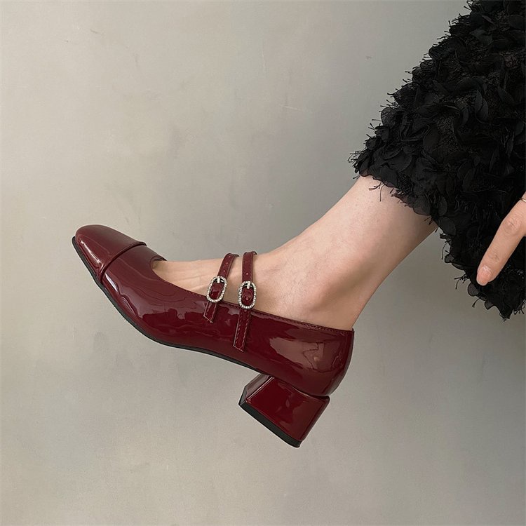 Phụ nữ giày cao gót vuông ngón chân dày thời trang mules size 35-39