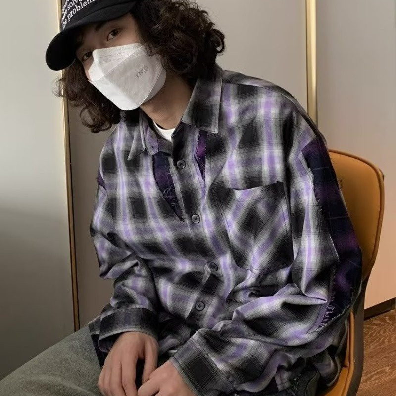 Infinite áo sơ mi nam thời trang đường phố mỹ hip-hop thiết kế sense tops lỏng lẻo đơn giản all-match ve áo sơ mi