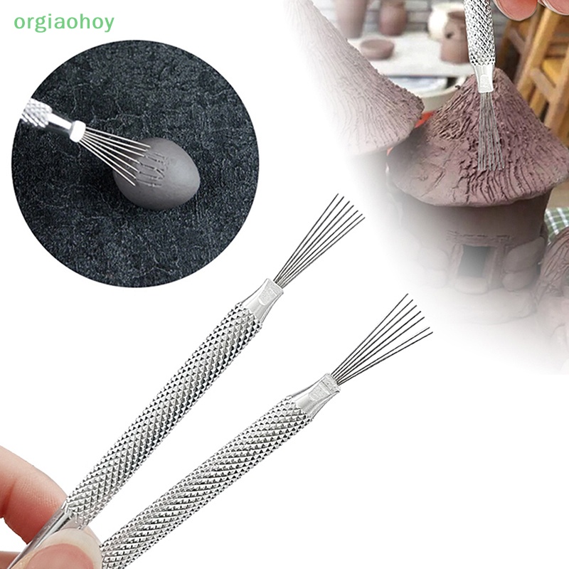 Orgiaohoy 7 pin feather wire texture công cụ gốm sứ polymer clay sculpg modeling tool diy pottery brush tools dụng cụ làm bánh phụ kiện vn