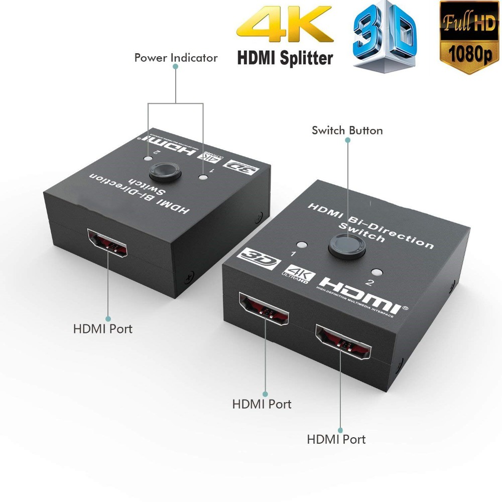 Bộ chia hdmi full hd 1080p 3d 4kx2k video hdmi switch switcher 1x2 2x1 split 1 in 2 out amplifier dual display for hdtv