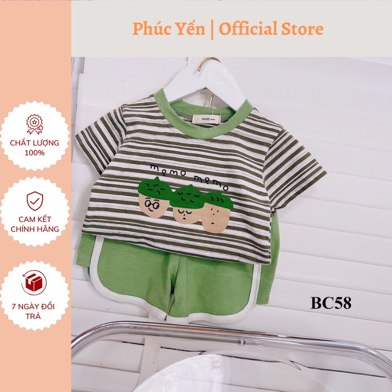 Đồ bộ Bộ cộc tay chất cotton sọc kẻ dệt XOOP in 3 mặt cho bé trai bé gái (9-19kg) BC58 mặc nhà, đi chơi, Shop Phúc Yến