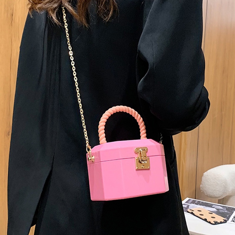 Ielgy Túi Hộp Đựng Son Môi / Túi Xách Đeo Vai Hình oval Màu Kẹo Phối Dây Xích Bằng Acrylic