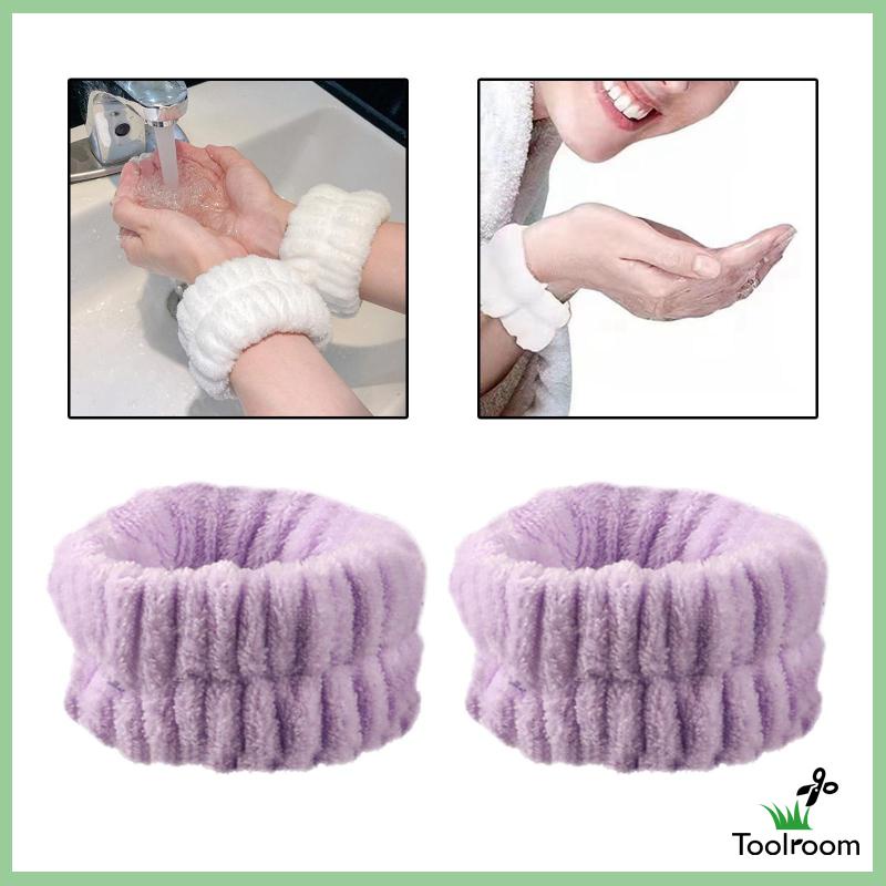 Set 2 Băng Đeo Cổ Tay Rửa Mặt Bằng Sợi Nhỏ Cho Nữ
