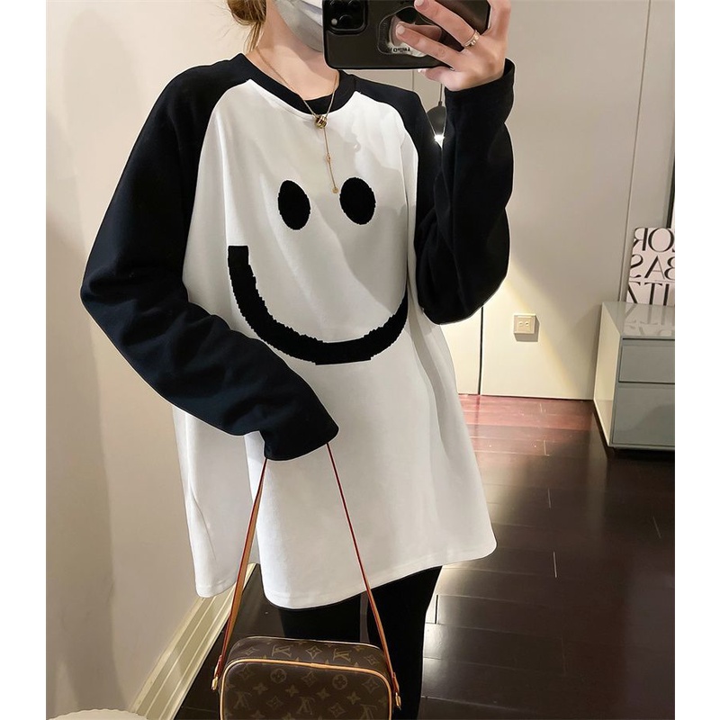 Áo Thun Tay Dài Oversized Cổ Tròn Cho Nữ