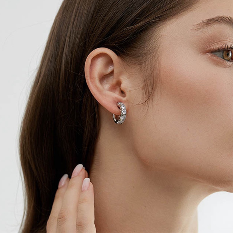 Khuyên Tai Tròn Đính Đá Zircon Sang Trọng