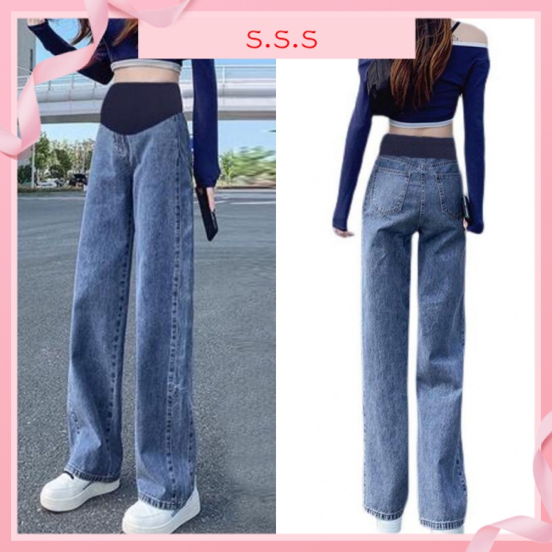 Quần Ống Rộng Thẳng Nâng Bụng Mặc Ngoài Cho Phụ Nữ Mang Thai Size Lớn