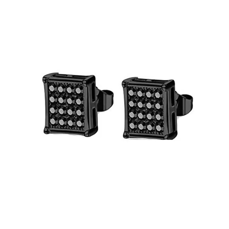 Bông Tai Nam Vuông Đính Đá Nhân Tạo Titan Ko Đen TT4633 - 1 Cặp