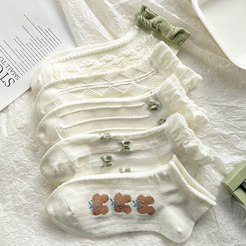 Vớ Cổ Thấp Phối Ren Mỏng Màu Trắng Dễ Thương Phong Cách Nhật Bản Thời Trang Mùa Hè Cho Học Sinh