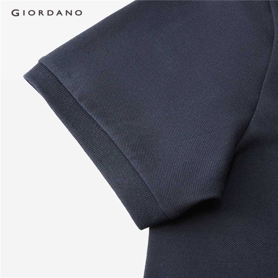 Áo polo nam GIORDANO 13013212 chất liệu pique dệt kim co giãn tốt tay ngắn thêu họa tiết kì lân thời trang