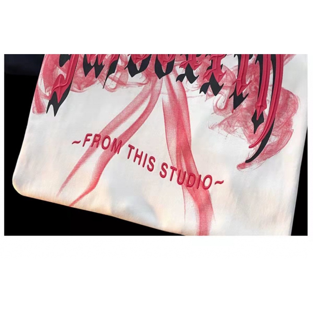 Áo Thun Tay Ngắn Dáng Rộng In Chữ Thắt Nơ Phong Cách Đường Phố Hong Kong Cho Nữ