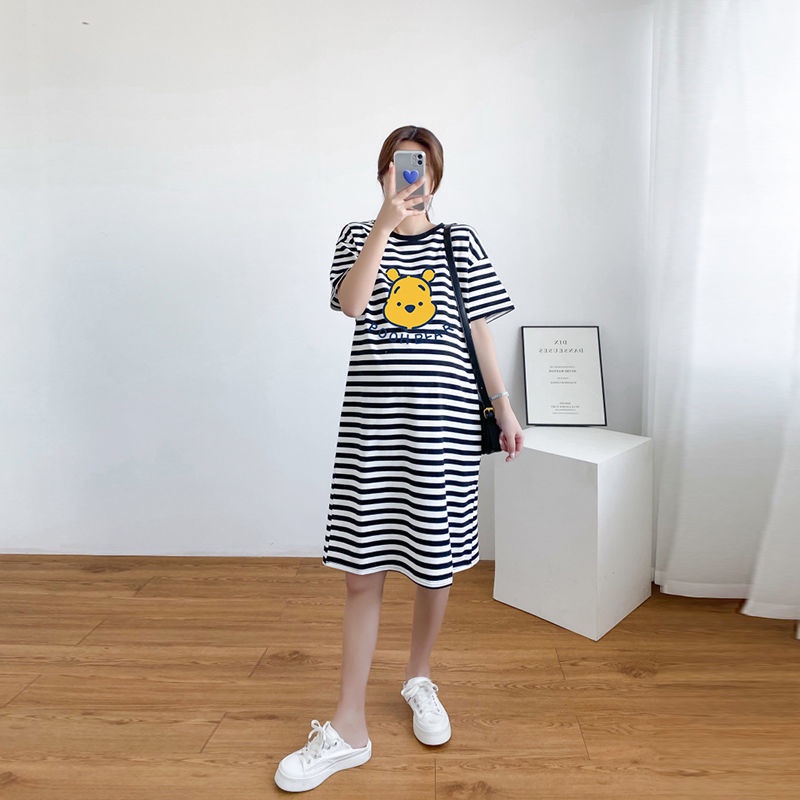 Đầm Bầu Dáng Rộng Họa Tiết Kẻ Sọc Thời Trang Mùa Hè
