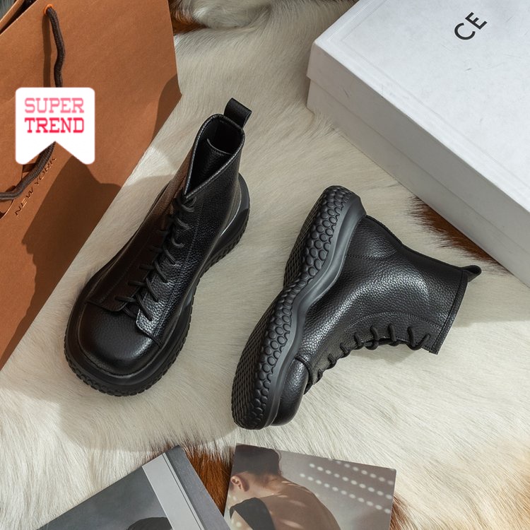 Giày Bốt Martin Mũi Tròn Cột Dây Phía Trước Thoải Mái Thời Trang