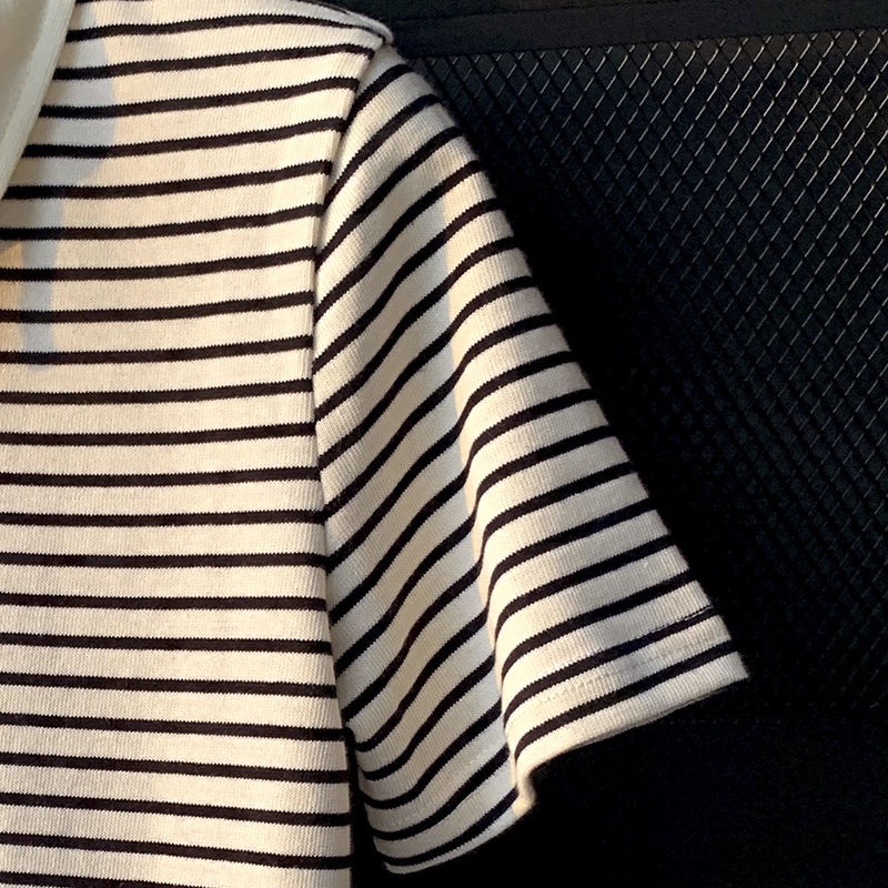 COZOKC Áo polo Tay Ngắn Dáng Ôm Kẻ Sọc Kiểu Vintage Cá Tính