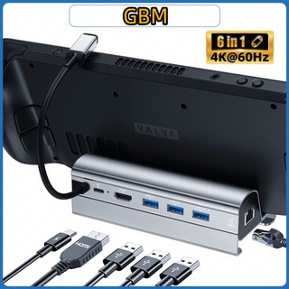 Steam deck dock 6 trong 1 steam deck docking station phụ kiện đứng 3 * usb 3.0 hdmi 4k@60hz gigabit ethernet 1000mbps pd 60w hub
