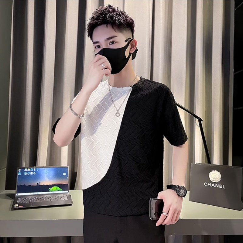 Áo Thun Tay Ngắn Cổ Tròn Màu Trơn Đơn Giản Thời Trang Đường Phố Cho Nam