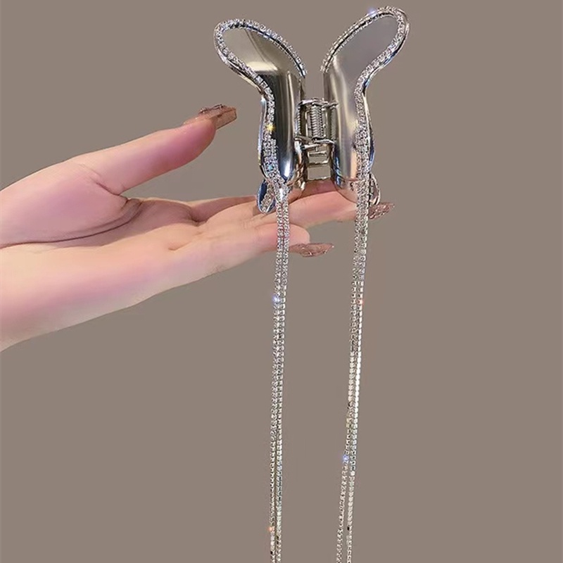 Kẹp Tóc Đính Đá Tua Rua Hình Cá Mập / Bướm Phong Cách Hàn Quốc Mới 2023 Cho Nữ