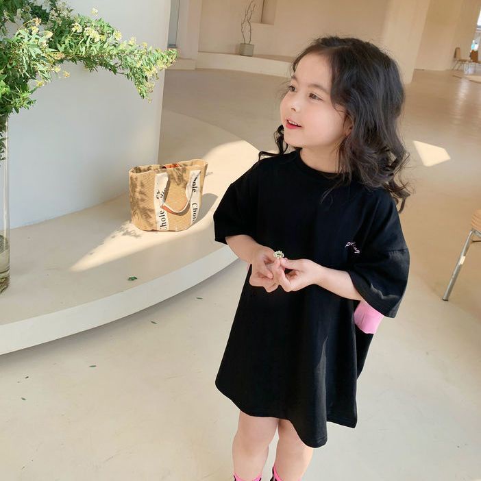 Đầm Thun Ngắn Tay Đính Nơ Cho Bé Gái 1-8 Tuổi