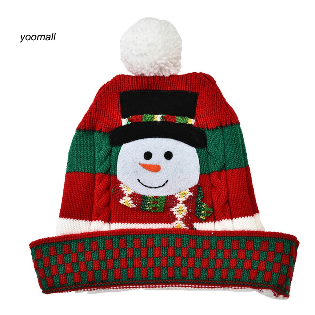 Mũ Beanie Dệt Kim Đính Banh Lông Chủ Đề Giáng Sinh Cho Người Lớn Và Trẻ Em