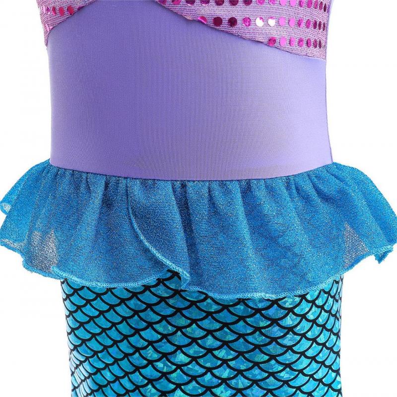 Bộ Đầm Nàng Tiên Cá Ariel Phối Lưới Đính Vương Miện Đính Kim Sa Màu Xanh Dương Kèm Vương Miện Đuôi Cá Thời Trang Cho Bé Gái
