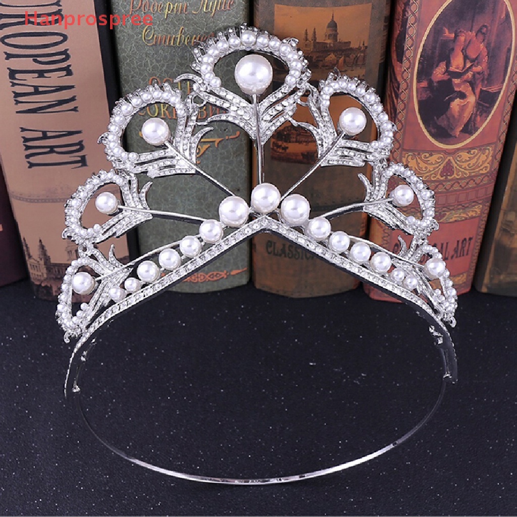 Băng Đô Cài Tóc Hình Vương Miện Đính Ngọc Trai Pha Lê Handmade Dành Cho Cô Dâu