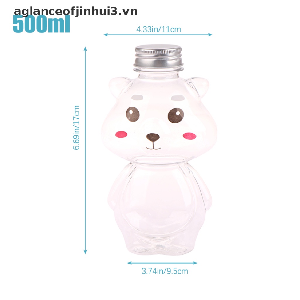 1 Bình Đựng Nước Ép 500ml Bằng Nhựa Dày Trong Suốt Họa Tiết Gấu Hoạt Hình Đáng Yêu