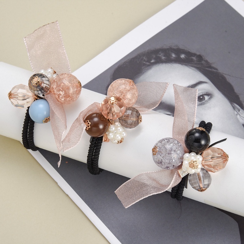 Dây Cột Tóc Ruy Băng Đính Hạt Ngọc Trai Nhân Tạo Co Giãn Thời Trang Hàn Quốc