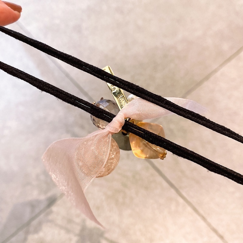 Dây Cột Tóc Ruy Băng Đính Hạt Ngọc Trai Nhân Tạo Co Giãn Thời Trang Hàn Quốc