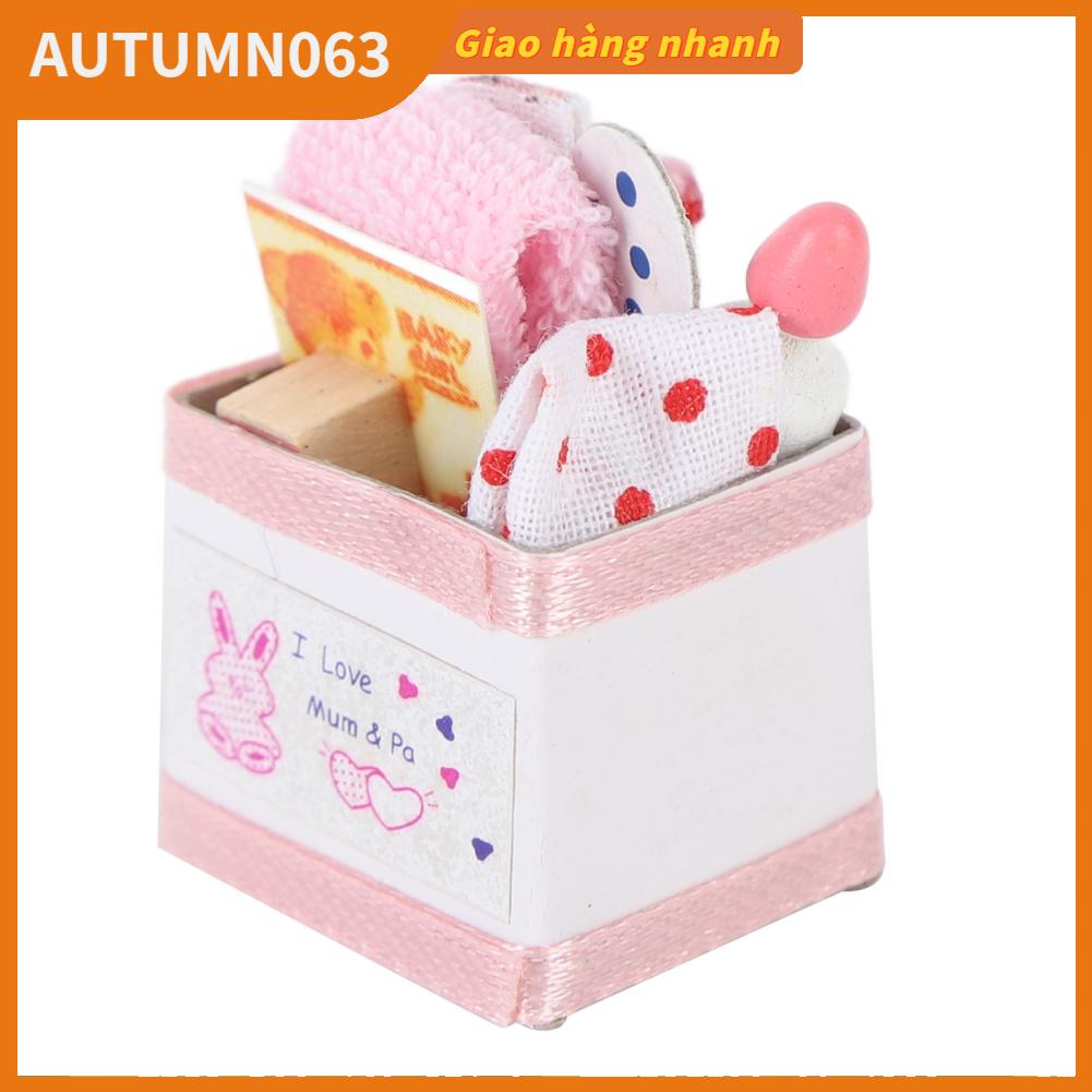 Autumn063 Nhà Búp Bê Hộp Đồ Chơi Cho Bé Màu Hồng Dễ Thương Thu Nhỏ Rổ Kèm 1/12 Phụ Kiện