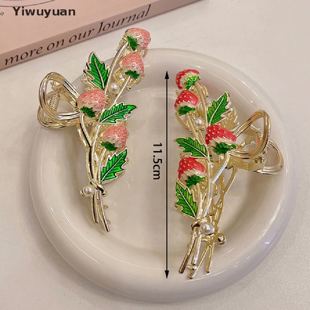 < Yiwuyuan > Kẹp Tóc Kim Loại Hình Quả Dâu Tây Phong Cách Hàn Quốc Thanh Lịch Cho Nữ