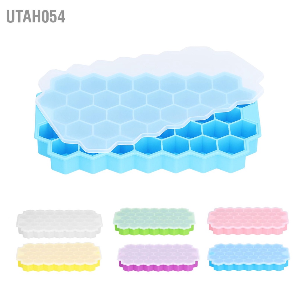 Utah054 Khay đá hình ô lưới 37 có nắp silicon Khuôn làm viên cấp thực phẩm cho quán bar tại nhà