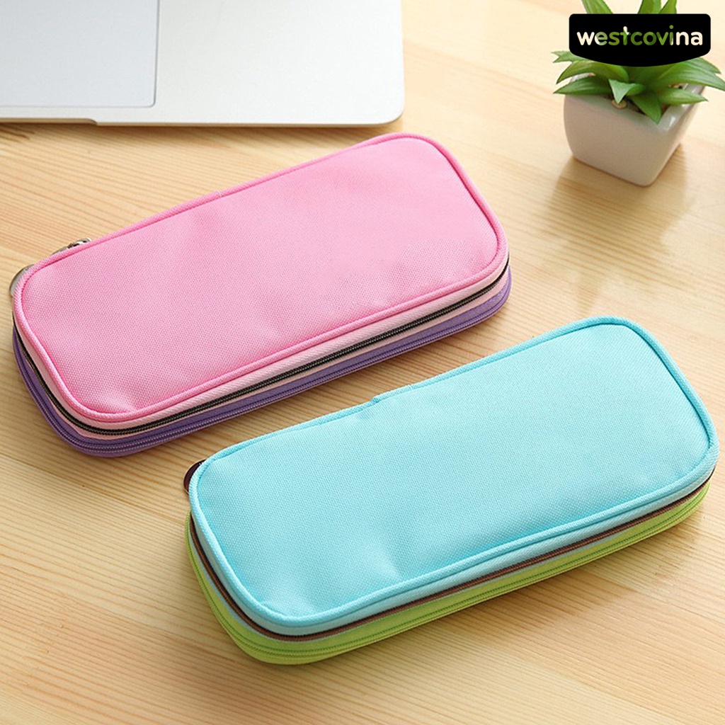 [COD]♪Túi Đựng Bút Hai Lớp Sức Chứa Lớn Có Khóa Kéo Dành Cho Học Sinh