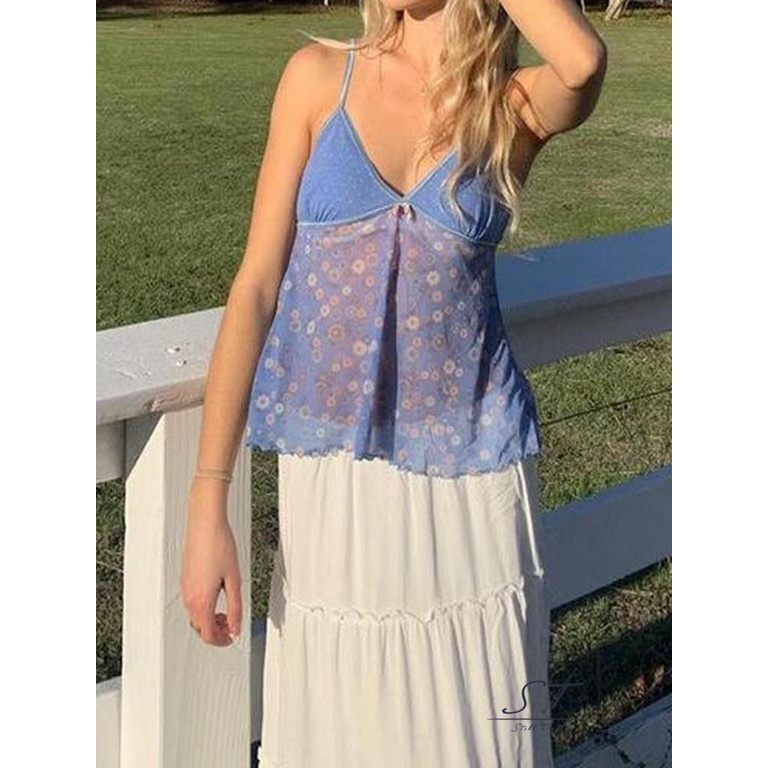 Áo Hai Dây Cổ Chữ V In Họa Tiết Hoa Thời Trang Mùa Hè CY03 Cho Nữ