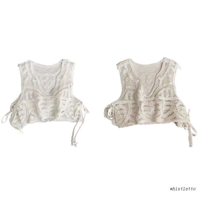 Whi Áo Sweater Dệt Kim Khoét Rỗng Không Tay Cổ Chữ V Buộc Dây Bên Hông Gợi Cảm Mùa Hè Cho Nữ Ta