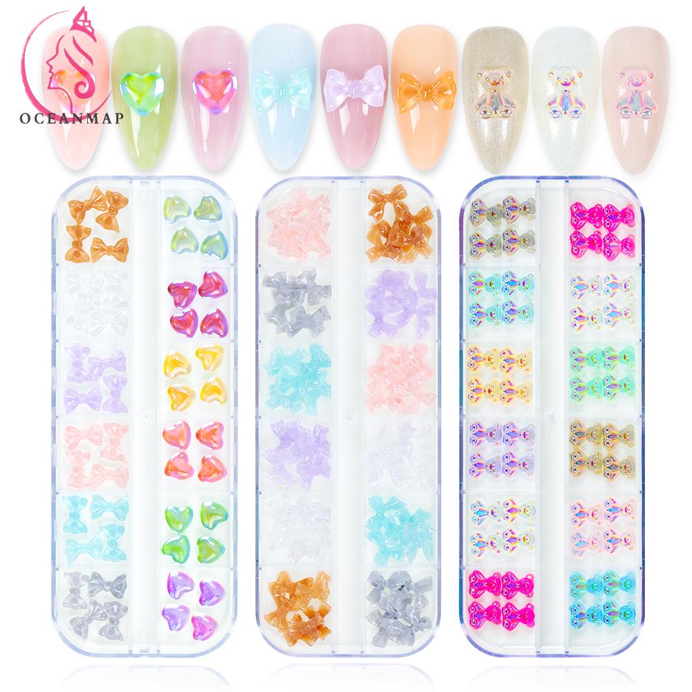 [Hàng mới về] Phụ kiện đính móng trang trí 3D nghệ thuật kiểu dáng trong suốt phong cách Nhật Bản