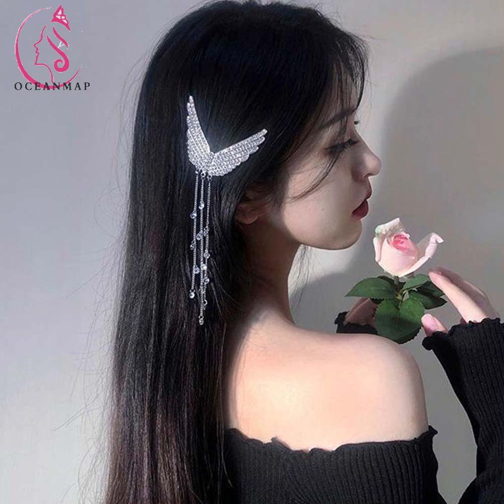 Kẹp Tóc Hình Cánh Thiên Thần Bằng Hợp Kim Phối Tua Rua Thời Trang Hàn Quốc Cho Nữ