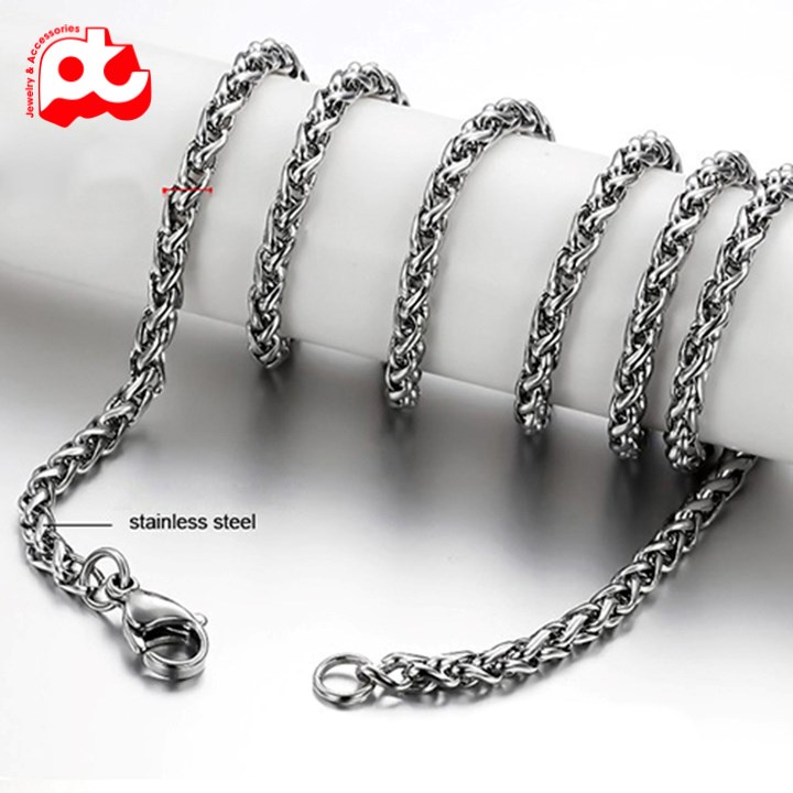 Dây chuyền nam inox thời trang kiểu bông dừa xoắn ahaha.officical kích cỡ 3mm màu trắng thép không gỉ PTDCNA16