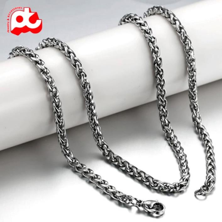 Dây chuyền nam inox thời trang kiểu bông dừa xoắn ahaha.officical kích cỡ 3mm màu trắng thép không gỉ PTDCNA16