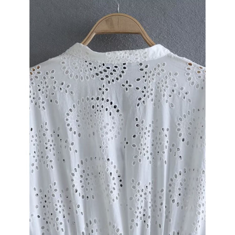 Đầm Cotton 24 Móc Xòe Thêu Hoa Phong Cách Zara 4387 / 022