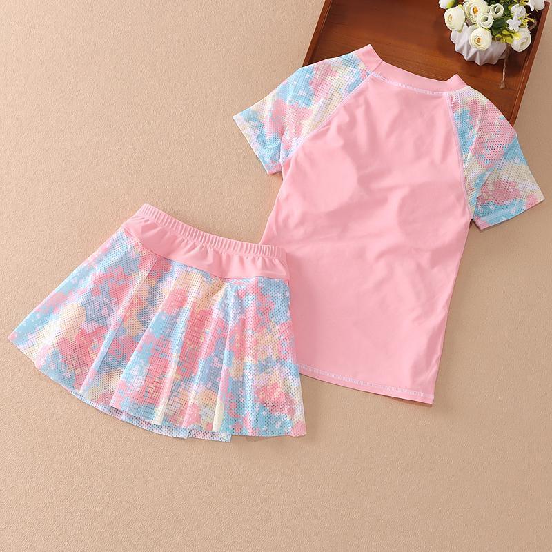 Áo Tắm Bé Gái Thời Trang Mùa Hè Phối Lưới Phối Màu Thể Thao Chia Lớn Áo Tắm Trẻ Em