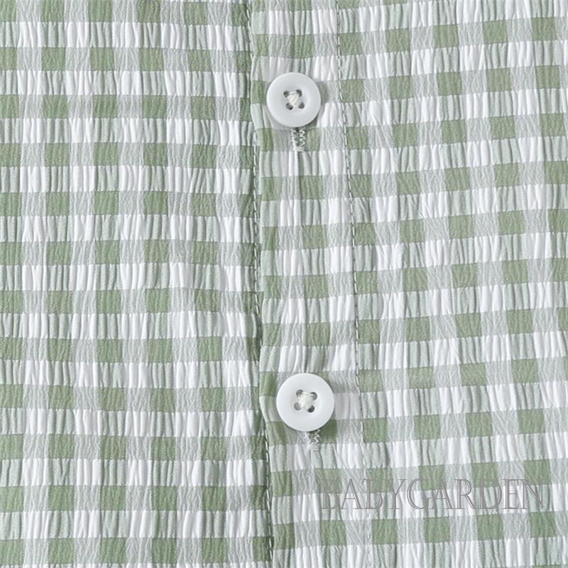 Bộ Áo Liền Quần Ngắn Tay Họa Tiết Caro + Quần Short Yếm Co Giãn Thời Trang Cho Bé Trai