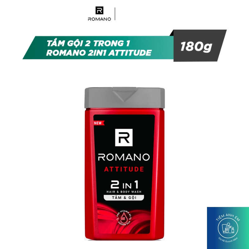 Tắm gội 2 trong 1 hương nước hoa Romano 2in1 Classic/ Force/ Gentleman/ Attitude chai 180g