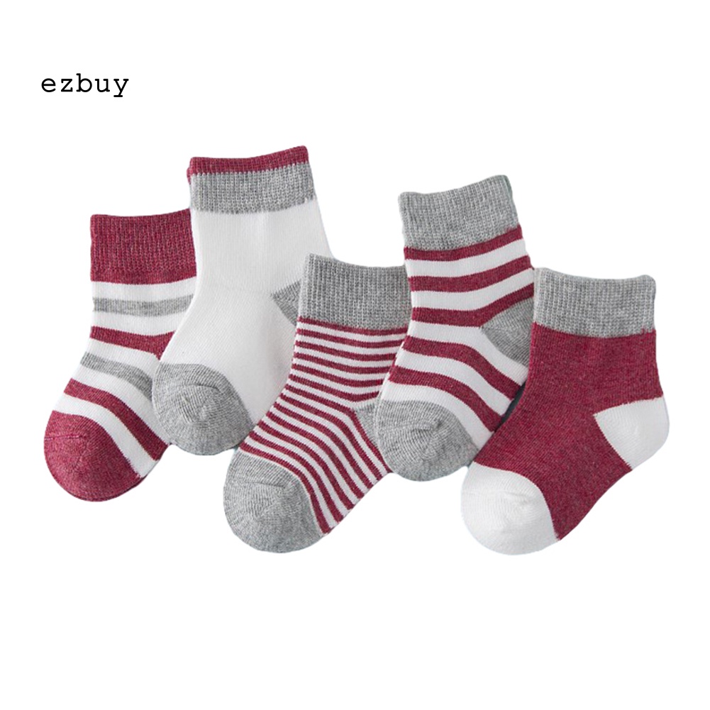 Bộ 5 Đôi Vớ Cotton Kẻ Sọc Mềm Mại Thấm Hút Mồ Hôi Cho Bé